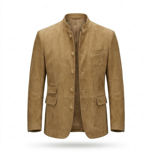 Gentleman Code - Somol | Stehkragen Geknöpft Wildleder-Jacke Herren