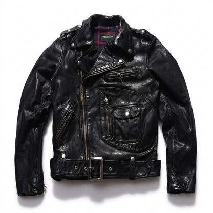 Gentleman Code - Sokos | Asymmetrisch Gegürtelt Lederjacke Unisex