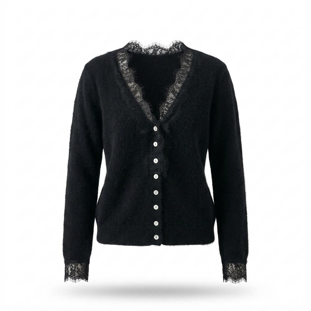 Gentleman Code - Mutud | Langärmlige Spitzenbesetzte Strickjacke Damen