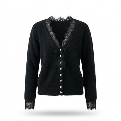 Gentleman Code - Mutud | Langärmlige Spitzenbesetzte Strickjacke Damen