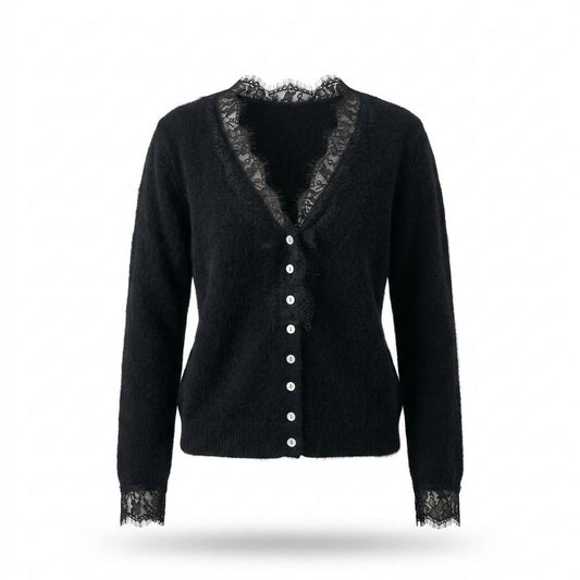 Gentleman Code - Mutud | Langärmlige Spitzenbesetzte Strickjacke Damen