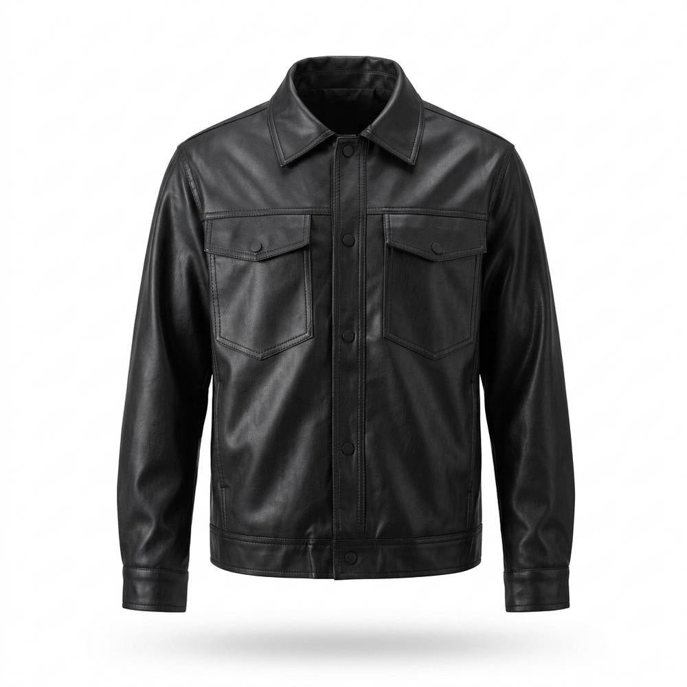 Gentleman Code - Eizus | Geknöpft Glatt Lederjacke Herren