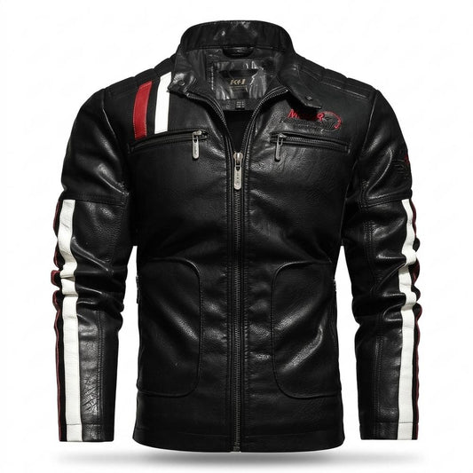 Gentleman Code - Takuk | Gestreift Tailliert Lederjacke Herren