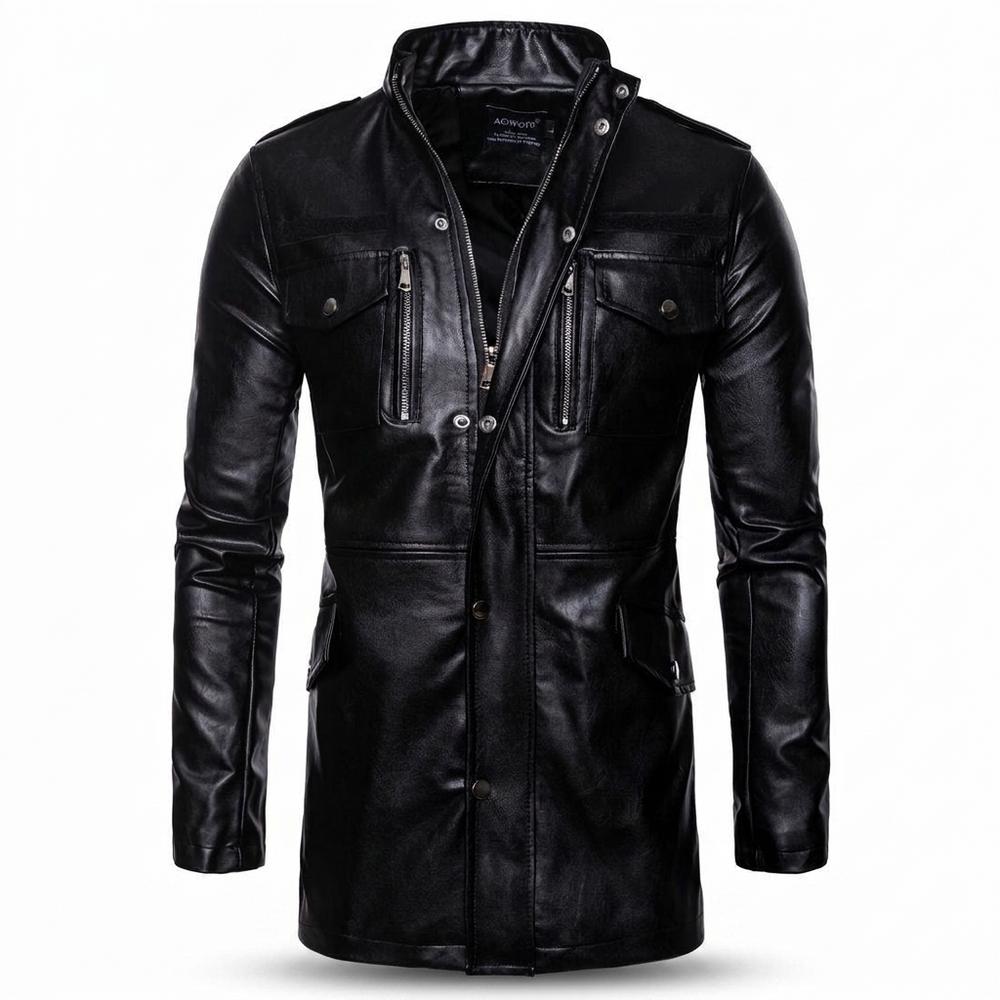 Gentleman Code - Sanav | Langgeschnittene Hochgeschlossene Lederjacke Herren