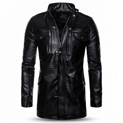 Gentleman Code - Sanav | Langgeschnittene Hochgeschlossene Lederjacke Herren
