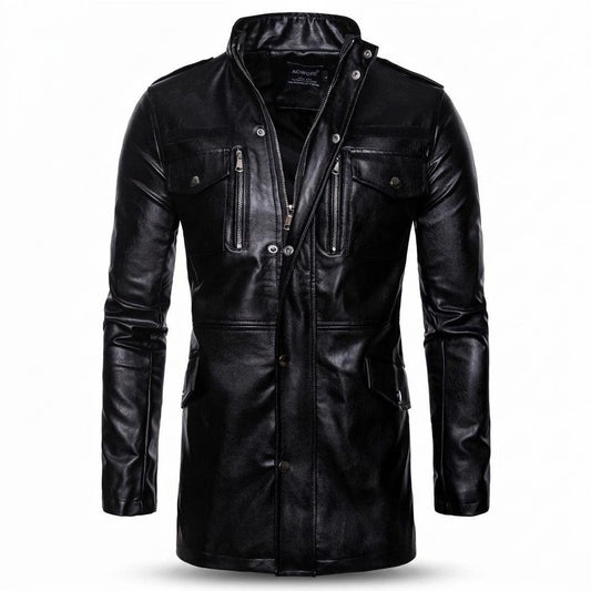 Gentleman Code - Sanav | Langgeschnittene Hochgeschlossene Lederjacke Herren