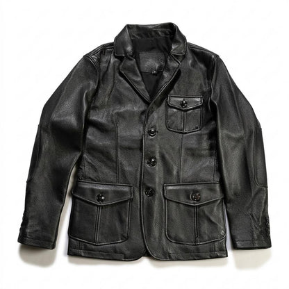 Gentleman Code - Calal | Genarbte Geknöpfte Lederjacke Herren