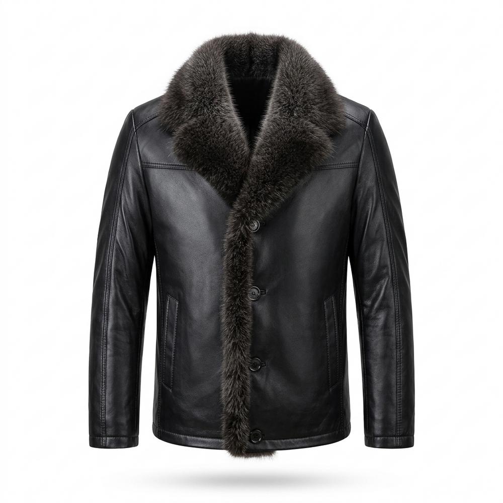 Gentleman Code - Vahok | Pelzbesetzt Geknöpft Lederjacke Herren