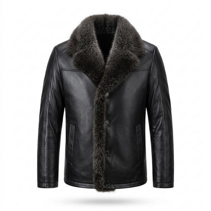 Gentleman Code - Vahok | Pelzbesetzt Geknöpft Lederjacke Herren