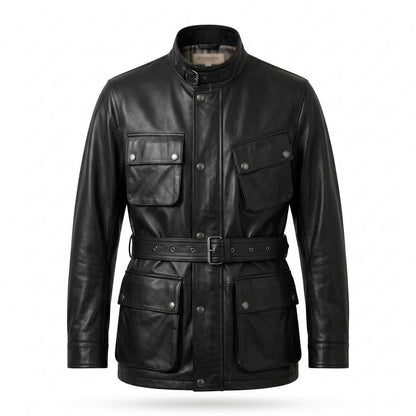 Gentleman Code - Aagit | Gegürtelt Geknöpft Lederjacke Herren