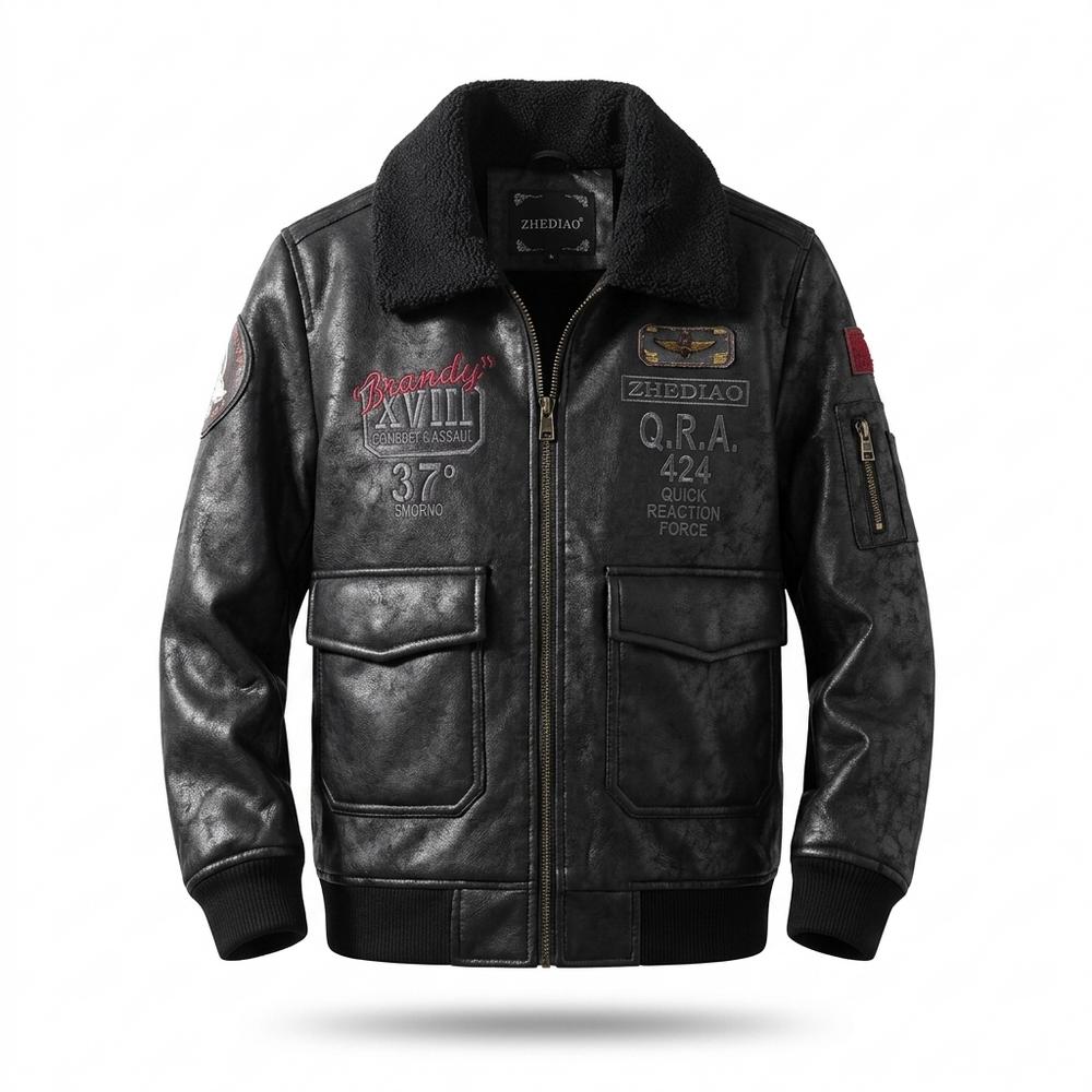 Gentleman Code - Rihuv | Gefütterte Bestickte Lederjacke Herren