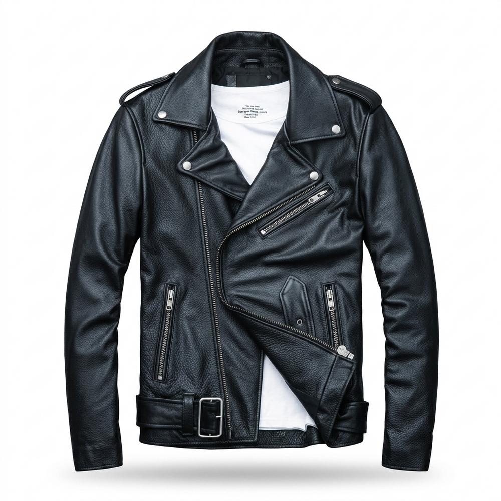 Gentleman Code - Renun | Asymmetrisch Gegürtelt Lederjacke Herren