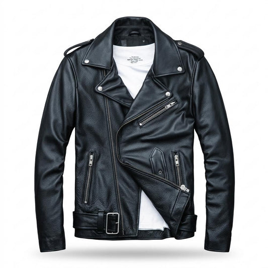 Gentleman Code - Renun | Asymmetrisch Gegürtelt Lederjacke Herren