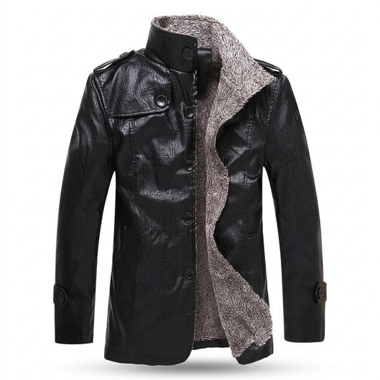 Gentleman Code - Vawos | Gefütterte Geknöpfte Lederjacke Herren