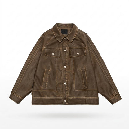 Gentleman Code - Zipas | Gewaschen Geknöpft Lederjacke Unisex