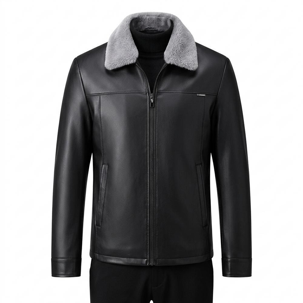Gentleman Code - Sular | Gefütterte Pelzbesetzte Lederjacke Herren