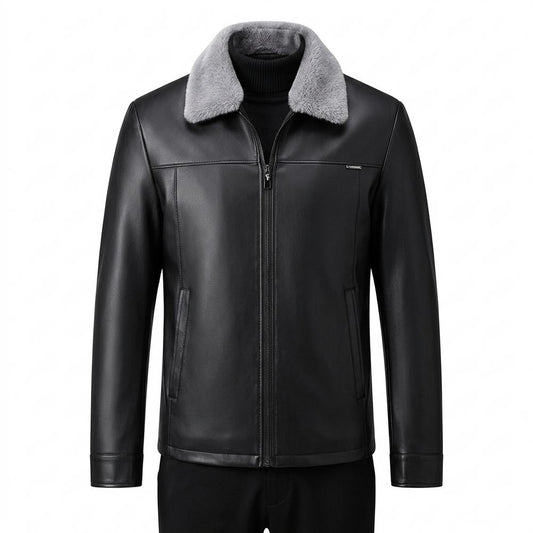 Gentleman Code - Sular | Gefütterte Pelzbesetzte Lederjacke Herren