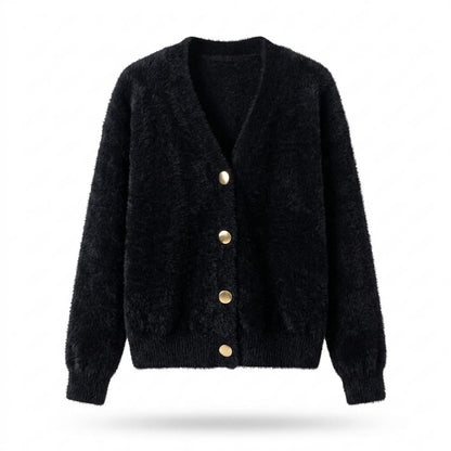Gentleman Code - Cimok | Flauschige Langärmlige Strickjacke Damen