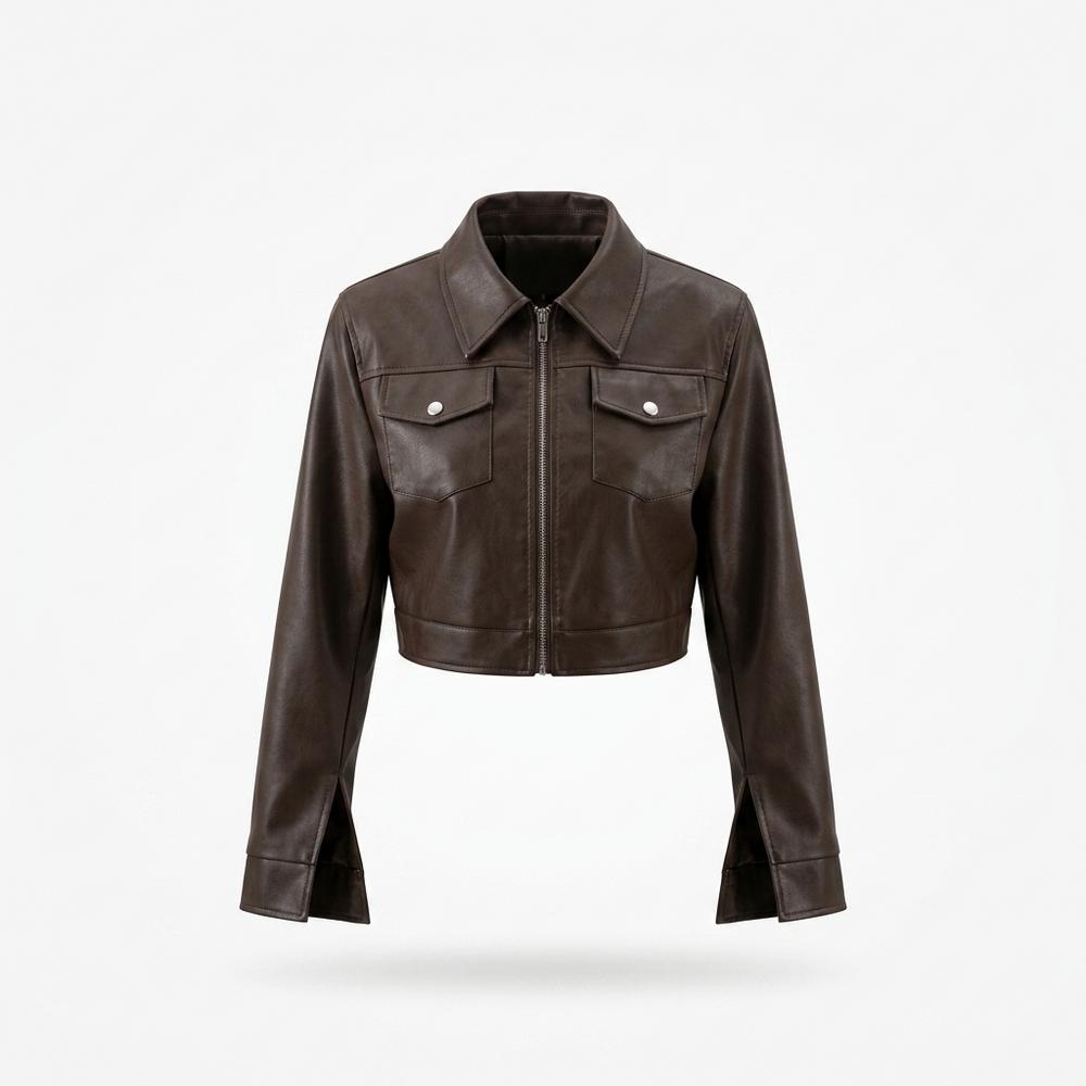 Gentleman Code - Dizav | Gecroppt Langärmlig Lederjacke Damen