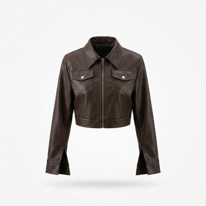 Gentleman Code - Dizav | Gecroppt Langärmlig Lederjacke Damen