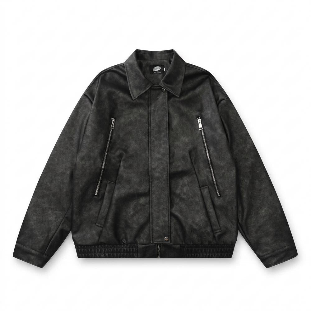 Gentleman Code - Kekok | Verwaschene Weit Geschnittene Lederjacke Unisex