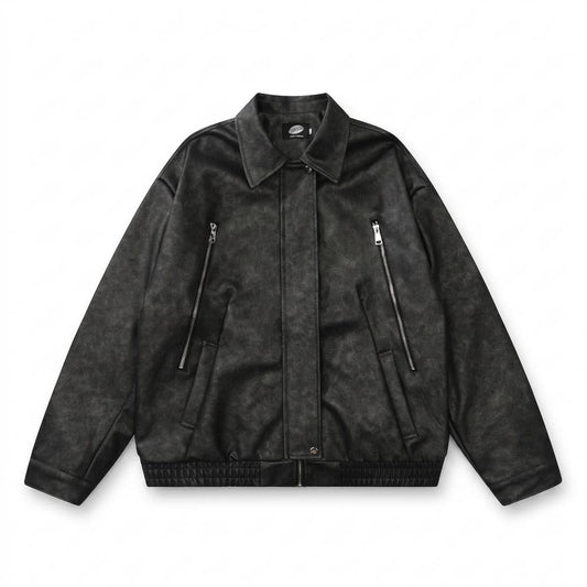 Gentleman Code - Kekok | Verwaschene Weit Geschnittene Lederjacke Unisex
