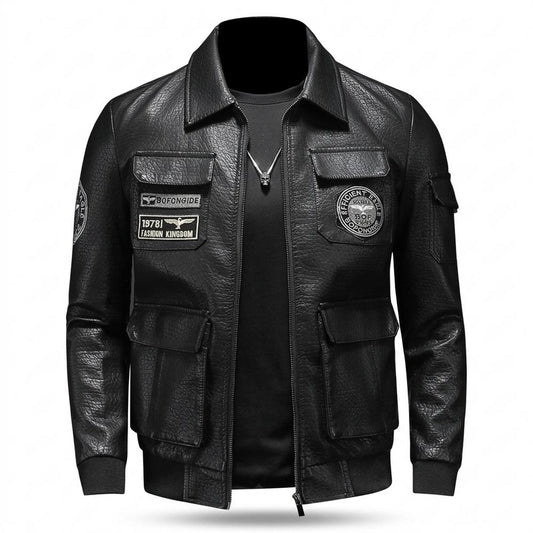 Gentleman Code - Comon | Appliziert Strukturiert Lederjacke Herren