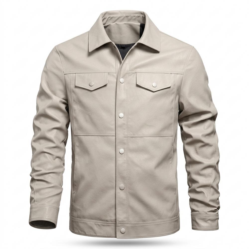 Gentleman Code - Nezad | Geknöpft Glatt Lederjacke Herren