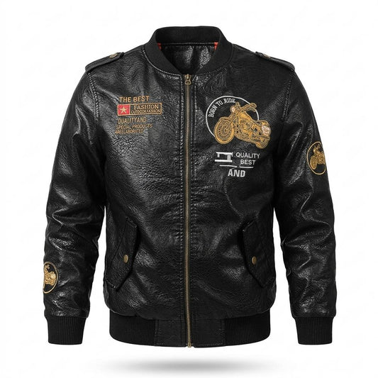 Gentleman Code - Vadat | Bestickte Stehkragen Lederjacke Herren