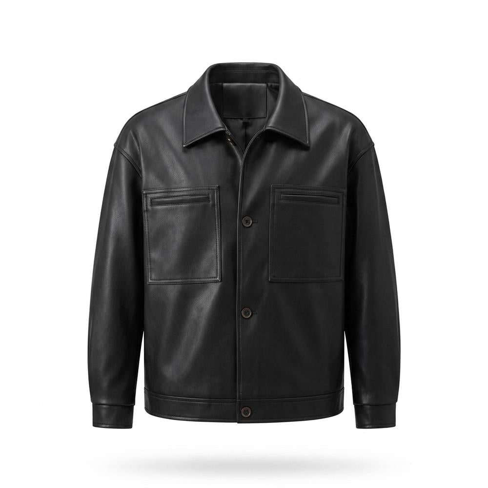 Gentleman Code - Talev | Geknöpfte Aufgesetzte Lederjacke Herren