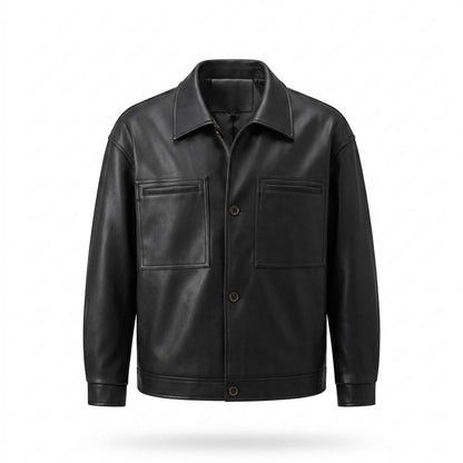 Gentleman Code - Talev | Geknöpfte Aufgesetzte Lederjacke Herren