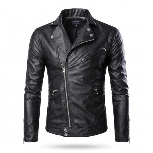 Gentleman Code - Eavek | Taillierte Asymmetrische Lederjacke Herren