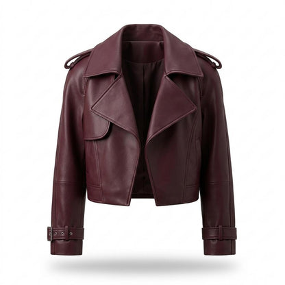 Gentleman Code - Yewel | Weit Geschnittene Breit-Kragige Lederjacke Damen