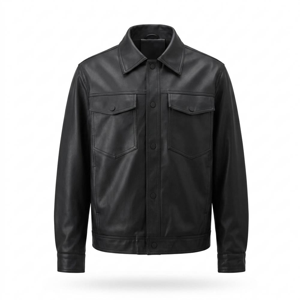 Gentleman Code - Sipon | Druckgeknöpft Glatt Lederjacke Herren