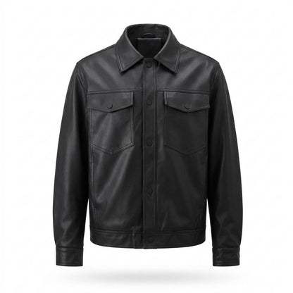 Gentleman Code - Sipon | Druckgeknöpft Glatt Lederjacke Herren