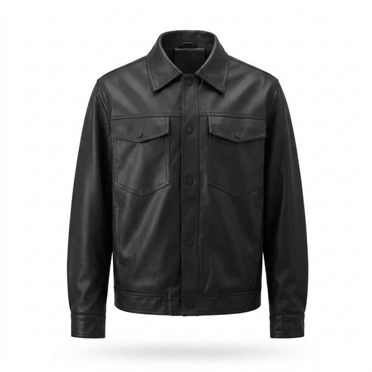 Gentleman Code - Sipon | Druckgeknöpft Glatt Lederjacke Herren
