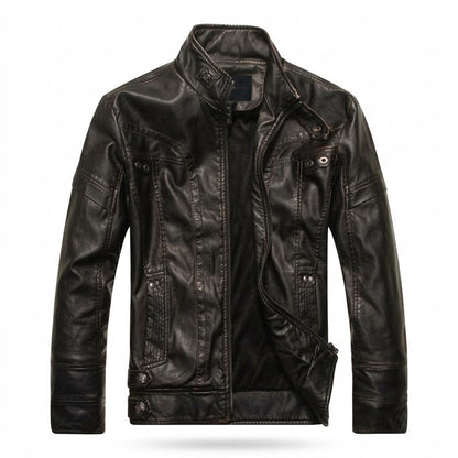 Gentleman Code - Mefiv | Strukturiert Mit Stehkragen Lederjacke Herren
