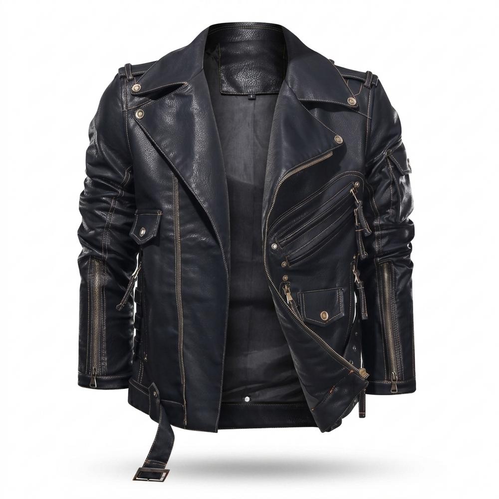 Gentleman Code - Talin | Asymmetrisch Gegürtelt Lederjacke Herren