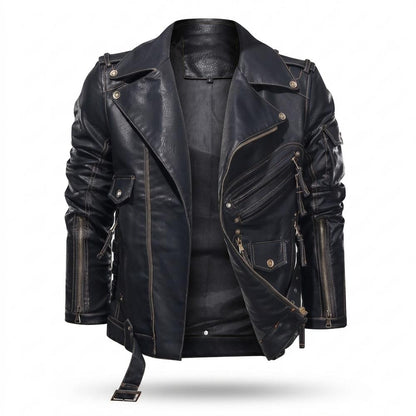 Gentleman Code - Talin | Asymmetrisch Gegürtelt Lederjacke Herren