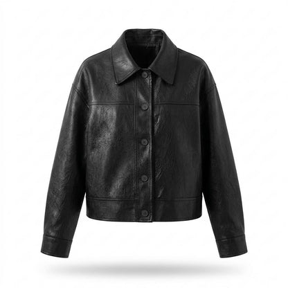 Gentleman Code - Lehis | Kurz Geschnittene Geknöpfte Lederjacke Damen