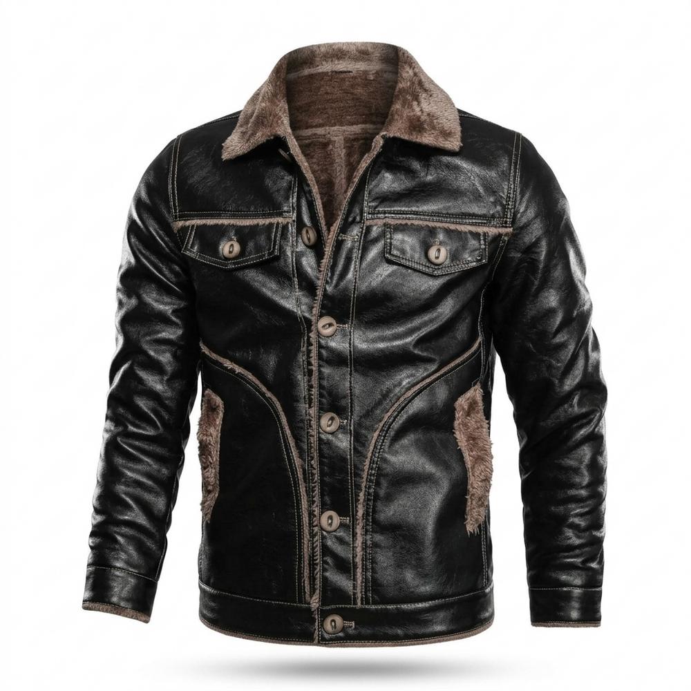 Gentleman Code - Kenik | Gefüttert Geknöpft Lederjacke Herren