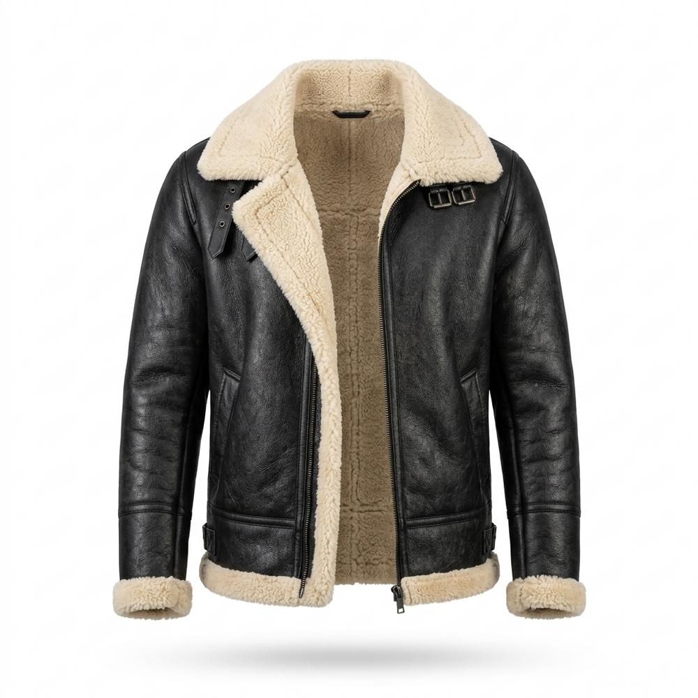 Gentleman Code - Kunov | Breitkragige Gefütterte Lederjacke Herren