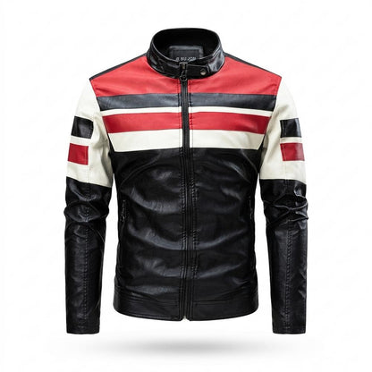 Gentleman Code - Civom | Gestreift Tailliert Lederjacke Herren