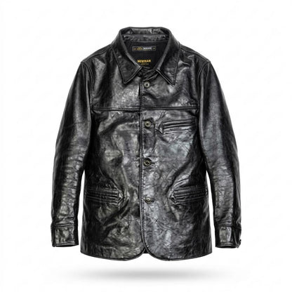 Gentleman Code - Tavin | Strukturierte Geknöpfte Lederjacke Herren