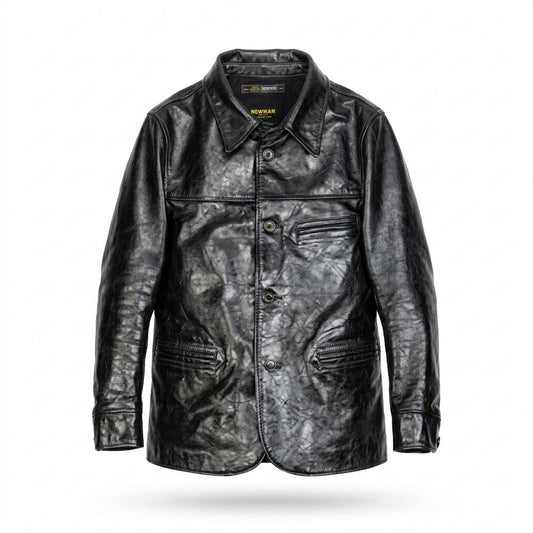 Gentleman Code - Tavin | Strukturierte Geknöpfte Lederjacke Herren