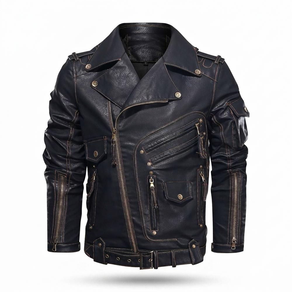 Gentleman Code - Silik | Asymmetrisch Aufwendig Lederjacke Herren