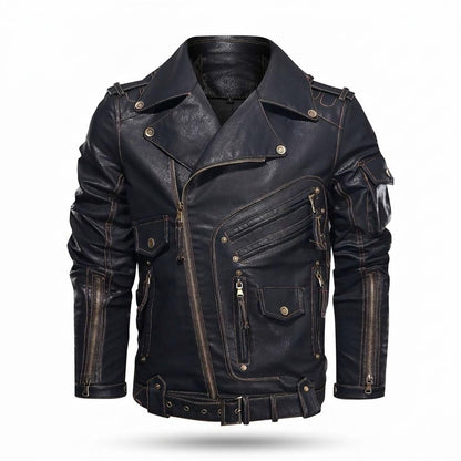 Gentleman Code - Silik | Asymmetrisch Aufwendig Lederjacke Herren