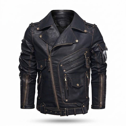 Gentleman Code - Silik | Asymmetrisch Aufwendig Lederjacke Herren