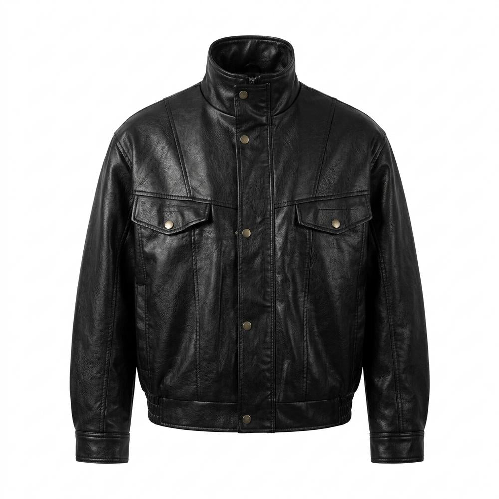 Gentleman Code - Vipav | Hochgeschlossen Geknöpft Lederjacke Herren