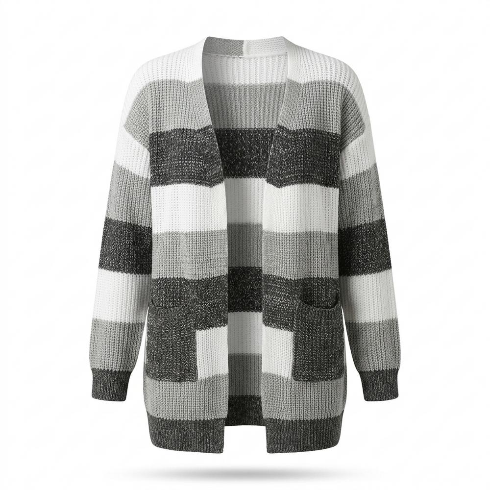 Gentleman Code - Kefom | Gestreifter Gestrickter Cardigan Damen